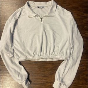 SheIn Long Sleeve White Collar Crop Top w/ Zipper